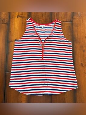 Charming Charlie Red White Navy Striped Zip Tank
